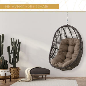 Hanover Mod Avery Brown Wicker Hanging Egg Chair - Brown, , hires