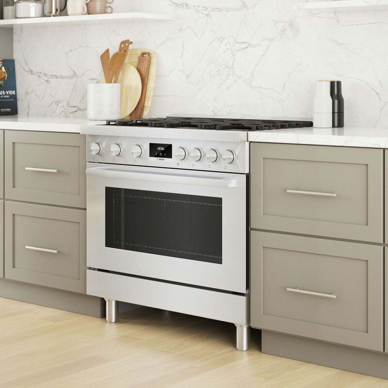 Bosch 800 Series 36 in. 3.4 cu. ft. Standard Convection Gas Range with 6 Sealed Burners - Stainless Steel, , hires