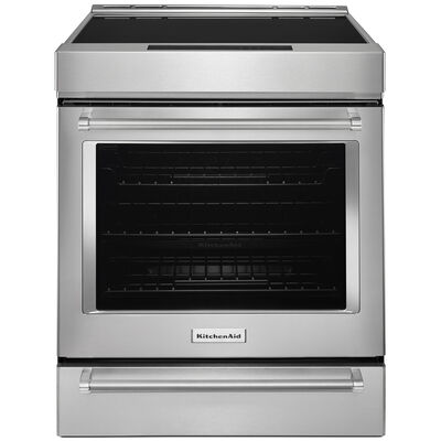 KitchenAid 30 in. 6.4 cu. ft. Air Fry True European Convection Steam Slide-In Electric Range with 4 Induction Burners - Stainless Steel | KSIS730PSS