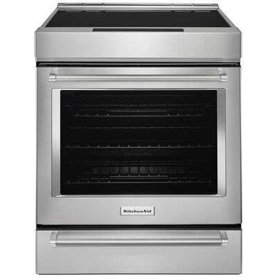 KitchenAid 30 in. 6.4 cu. ft. Air Fry Convection Oven Slide-In Electric Range with 4 Induction Zones - Stainless Steel | KSIS730PSS