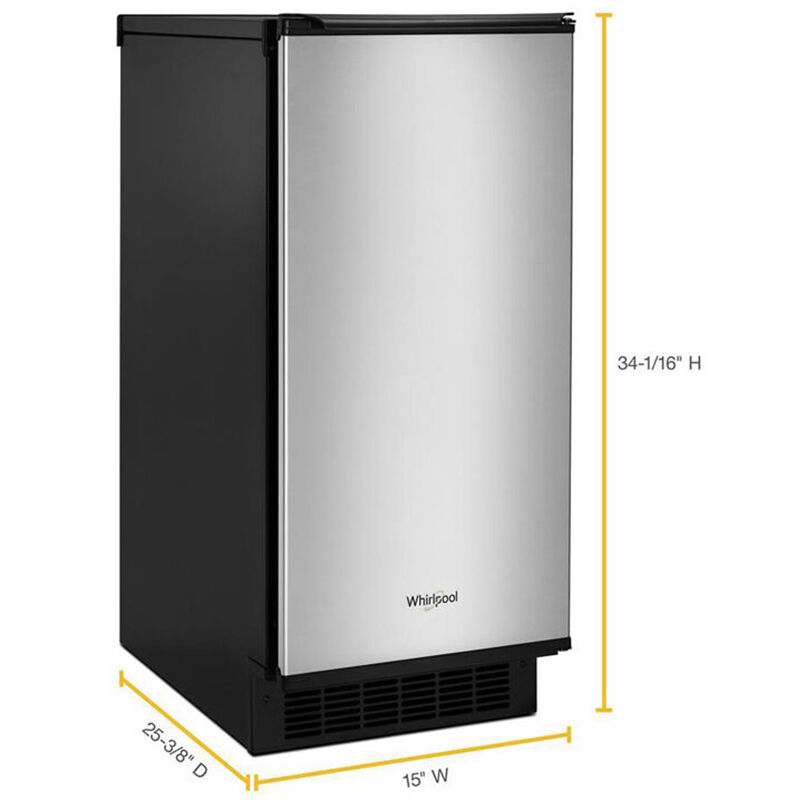 Whirlpool 15 in. Ice Maker with 25 Lbs. Ice Storage Capacity, Self- Cleaning Cycle, Clear Ice Technology & Digital Control - Fingerprint Resistant Stainless Steel, Stainless Steel, hires
