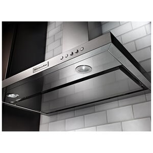KitchenAid 36 in. Convertible Chimney Style Range Hood with 400 CFM, 3 Fan Speeds & 2 LED Lights - Stainless Steel, , hires