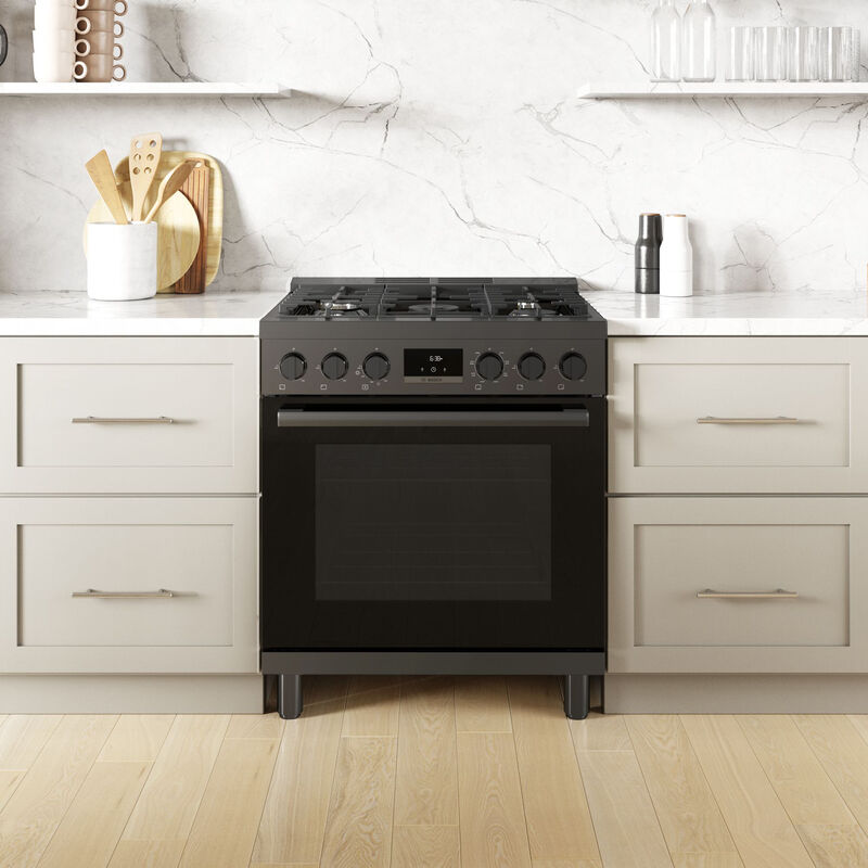 Bosch 800 Series 30 in. 3.9 cu. ft. True European Convection Dual Fuel Range with 5 Sealed Burners - Black Stainless, , hires