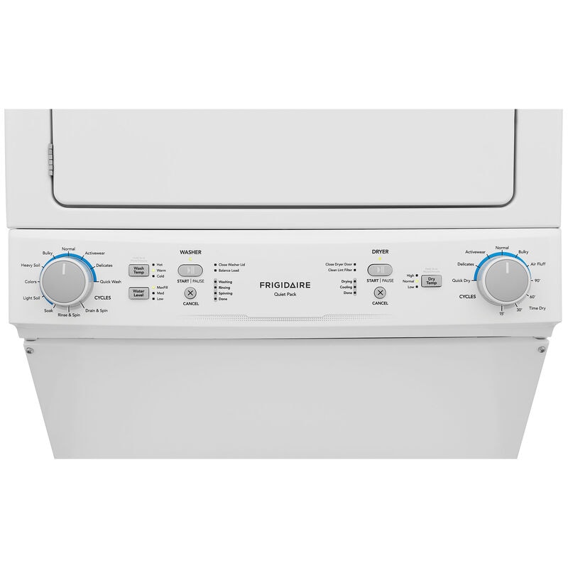 Frigidaire 27 in. Laundry Center with 3.9 cu. ft. Washer with 11 Wash Programs & 5.5 cu. ft. Electric Dryer with 10 Dryer Programs - White, , hires