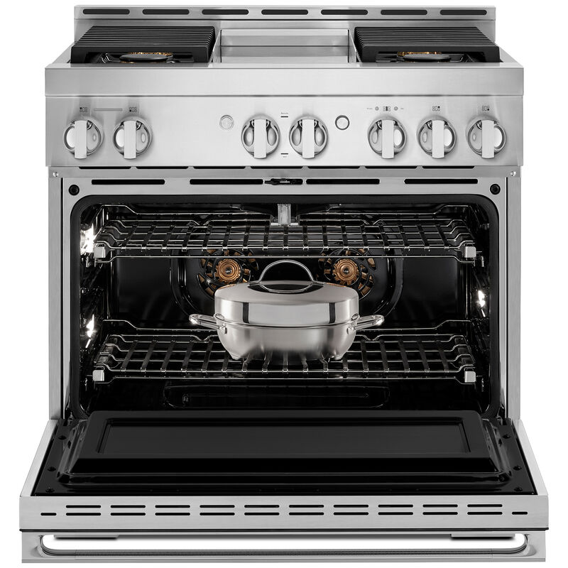 JennAir Noir Series 36 in. 5.1 cu. ft. Smart True European Convection Gas Range with 4 Sealed Burners & Griddle - Stainless Steel, , hires