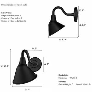 Hunter Cassius Rustic Modern Metal Cone Outdoor Small Wall Light-Matte Black, , hires