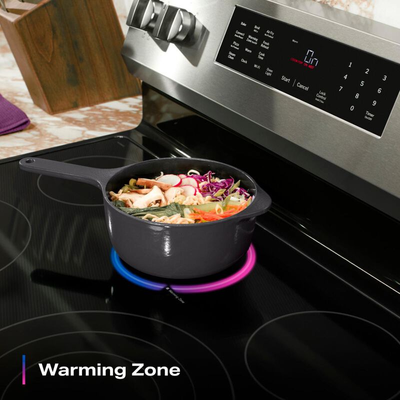 GE Profile 30 in. 5.3 cu. ft. Smart Air-Fry Standard Convection Electric Range with Radiant Burners - Fingerprint Resistant Stainless Steel, , hires