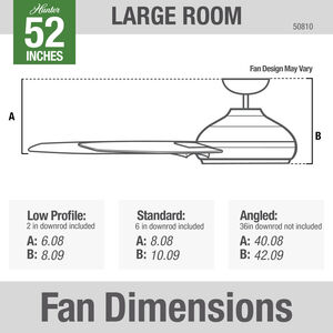 Hunter 52" Presto Ceiling Fan and Wall Control - Matte Black, Matte Black, hires