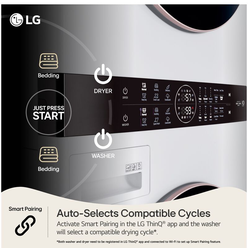 LG 27 in. WashTower with 4.5 cu. ft. Washer with 6 Wash Programs & 7.4 cu. ft. Electric Dryer with 6 Dryer Programs, Sensor Dry & Wrinkle Care - White, White, hires