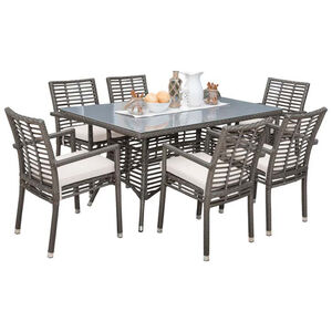 Panama Jack Graphite 7-Piece Armchair Dining Set with Cushions - Gray, , hires
