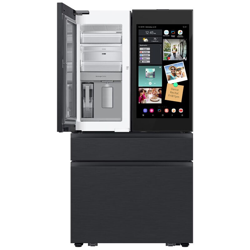 Samsung Bespoke 36 in. 22.5 cu. ft. Smart Counter Depth 4-Door French Door Refrigerator with AI Family Hub+, Beverage Center & Internal Water AutoFill Pitcher - Matte Black Steel, Charcoal Glass & Matte Black, hires