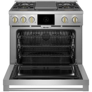Monogram Statement Series 36 in. 5.7 cu. ft. Smart Air Fry True European Convection Dual Fuel Range with 4 Sealed Burners & Griddle - Stainless Steel, , hires