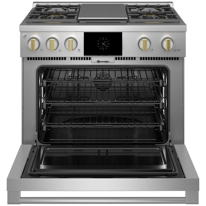 Monogram Statement Series 36 in. 5.7 cu. ft. Smart Air Fry True European Convection Dual Fuel Range with 4 Sealed Burners & Griddle - Stainless Steel, , hires