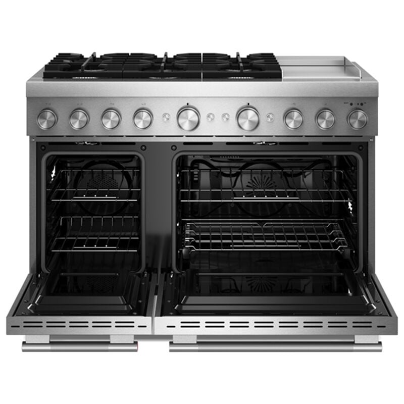 KitchenAid Commercial-Style 48 in. 6.3 cu. ft. Air-Fry True European Convection Double Oven Dual Fuel Range with 6 Sealed Burners & Griddle - Stainless Steel, , hires