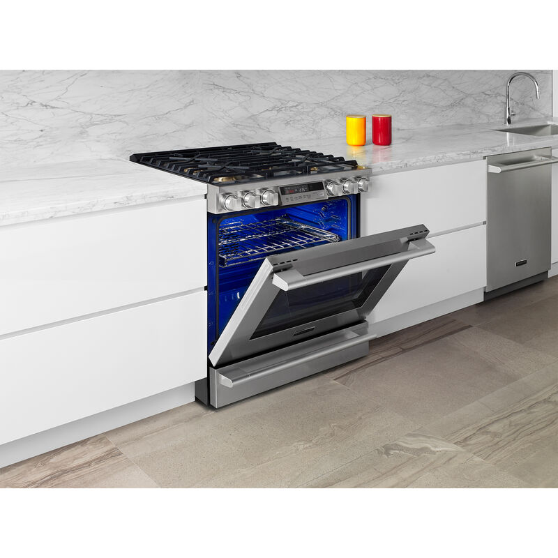 Signature Kitchen Suite 30 in. 6.3 cu. ft. Smart Standard Convection Slide-In Gas Range with 5 Sealed Burners & Griddle - Stainless Steel, , hires