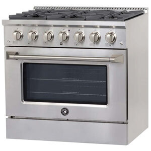 Brama 36 in. 5.2 cu. ft. Convection Oven Freestanding Natural Gas Dual Fuel Range with 6 Sealed Burners & Griddle - Stainless Steel, , hires