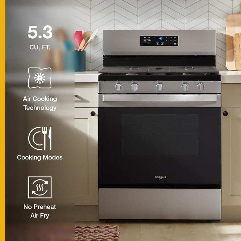 Whirlpool 30 in. 5.0 cu. ft. Air-Fry Standard Convection Gas Range with 5 Sealed Burners - Stainless Steel, , hires