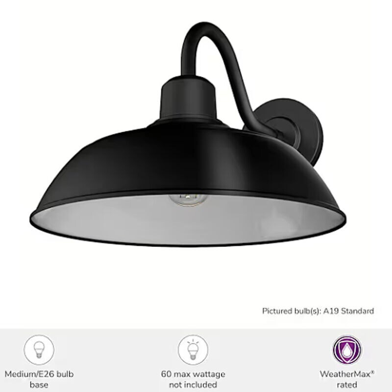 Hunter Mill Valley Rustic Modern Metal Dome Outdoor Medium Wall Light-Matte Black, , hires