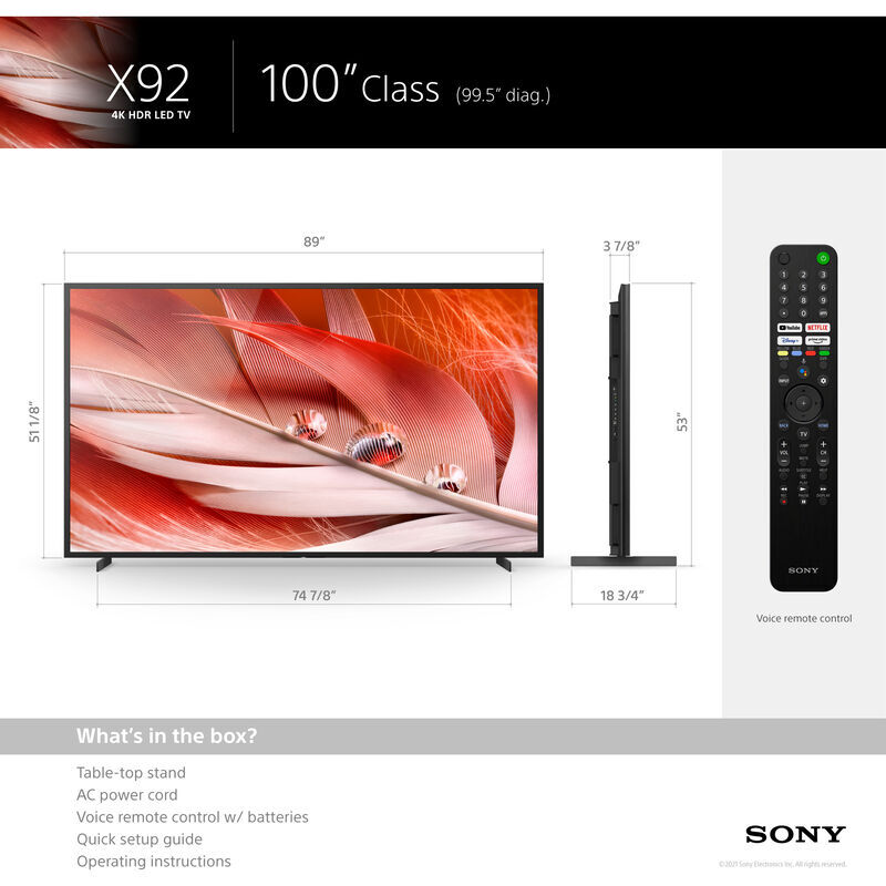 Sony - 100" Class Bravia X92 Series LED 4K UHD Smart Google TV, , hires