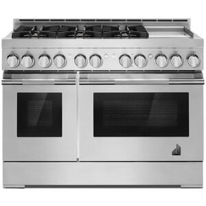 JennAir Rise Series 48 in. 6.3 cu. ft. Smart True European Convection Double Oven Gas Range with 6 Sealed Burners & Griddle - Stainless Steel, , hires