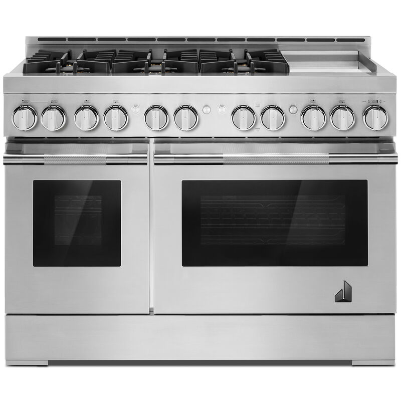 JennAir Rise Series 48 in. 6.3 cu. ft. Smart True European Convection Double Oven Gas Range with 6 Sealed Burners & Griddle - Stainless Steel, , hires