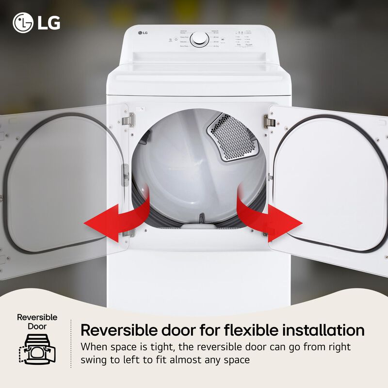 LG 27 in. 7.3 cu. ft. Electric Dryer with FlowSense Duct Clogging Indicator, LoDecibel Quiet Operation & Sensor Dry - White, White, hires