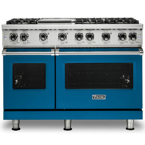 Viking 5 Series 48 in. 6.1 cu. ft. Convection Double Oven Freestanding Gas Range with 6 Sealed Burners & Griddle - Alluvial Blue, , hires