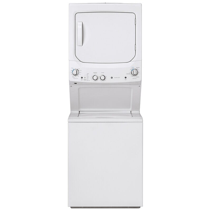 GE 27 in. Laundry Center with 3.8 cu. ft. Washer with 11 Wash Programs & 5.9 cu. ft. Gas Dryer with 4 Dryer Programs & Wrinkle Care - White, White, hires
