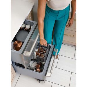 Cafe 24 in. Double Drawer with Top Control & 49 dBa Sound Level - Stainless Steel, Stainless Steel, hires