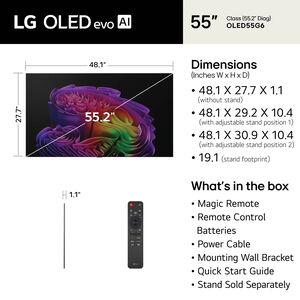 LG - 55" Class G6 Series OLED evo AI 4K UHD Smart webOS TV, , hires