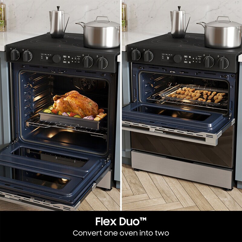 Samsung Bespoke 30 in. 6.1 cu. ft. Smart Air Fry True European Convection Double Oven Slide-In Electric Range with Smoothtop Burners - Stainless Steel, , hires