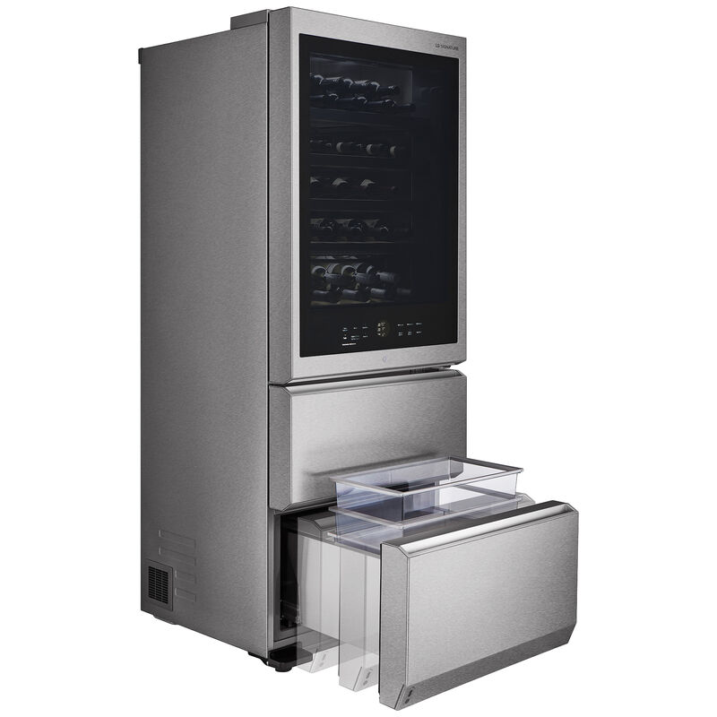 LG Signature InstaView 28 in. Freestanding Smart Wine Cooler with 2 Freezer Drawers, Multi-Zone & 65 Bottle Capacity - Textured Steel, , hires