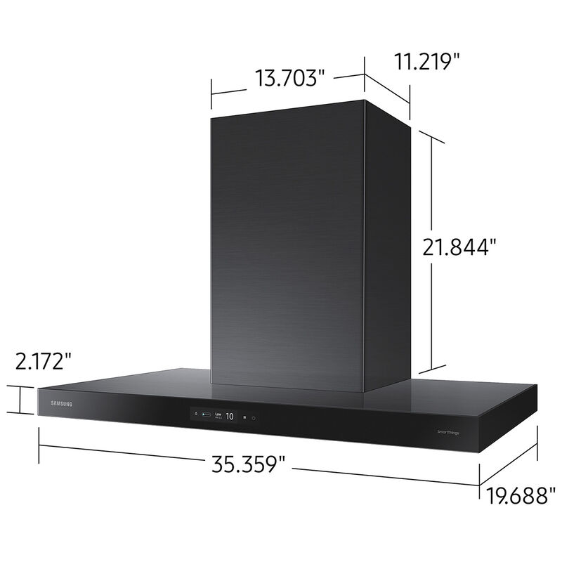 Samsung Bespoke 36 in. Chimney Style Smart Range Hood with 4 Speed Settings, 630 CFM & 1 LED Light - Deep Charcoal, , hires