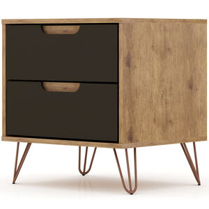 Manhattan Comfort Rockefeller Mid-Century Modern 2-Drawer Nightstand - Textured Gray, Gray, hires