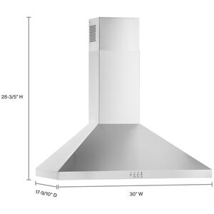 Whirlpool 30 in. Convertible Chimney Style Range Hood with 300 CFM, 3 Fan Speeds & 2 LED Lights - Stainless Steel, , hires