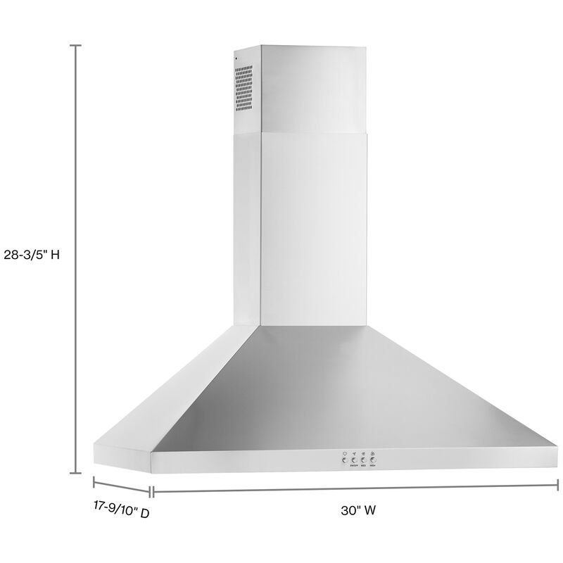 Whirlpool 30 in. Convertible Chimney Style Range Hood with 300 CFM, 3 Fan Speeds & 2 LED Lights - Stainless Steel, , hires