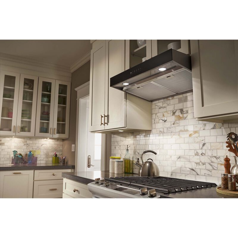 Whirlpool 30 in. Convertible Standard Style Range Hood with 350 CFM, 3 Fan Speeds & 2 LED Lights - Black Glass, , hires
