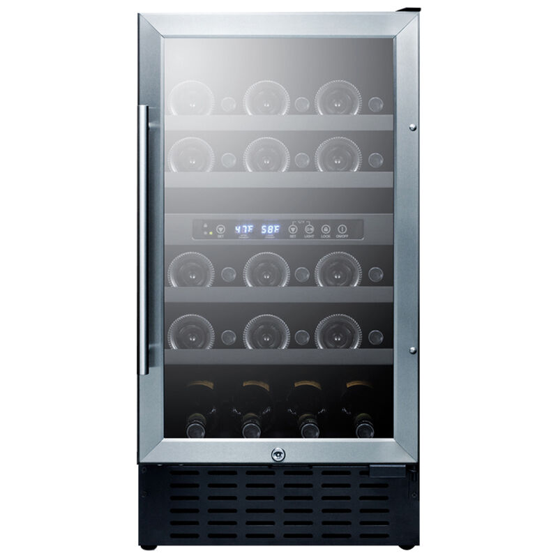 Summit 18 in. Undercounter Wine Cooler with Dual Zones & 28 Bottle Capacity - Stainless Steel, , hires