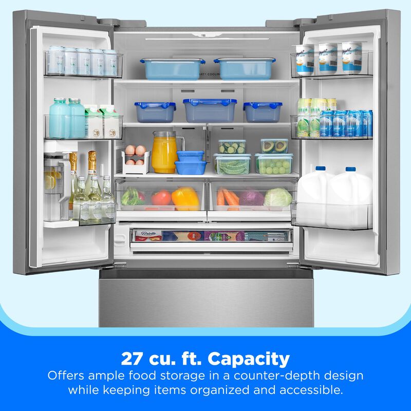 Midea 36 in. 26.5 cu. ft. Smart Counter Depth French Door Refrigerator with Internal Water Autofill Pitcher - Stainless Steel, , hires