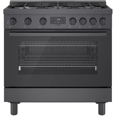 Bosch 800 Series 36 in. 3.4 cu. ft. Convection Oven Freestanding Gas Range with 6 Sealed Burners - Black with Stainless Steel | HGS8645UC