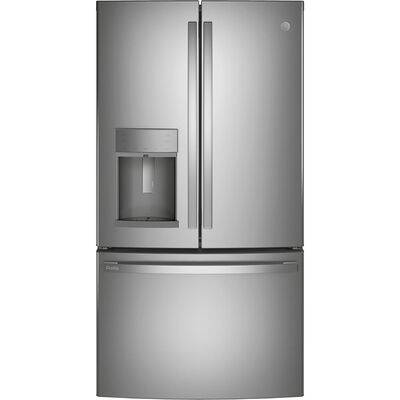 GE Profile 36 in. 27.7 cu. ft. French Door Refrigerator with External Ice & Water Dispenser - Stainless Steel | PFE28KYNFS