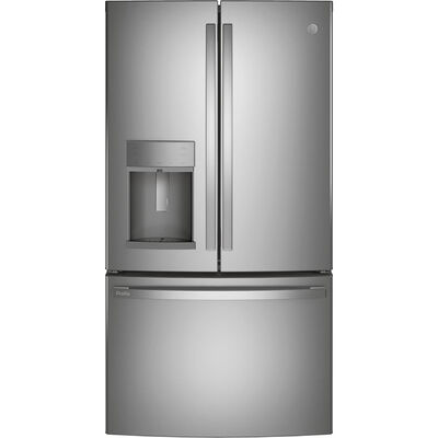GE Profile 36 in. 27.7 cu. ft. French Door Refrigerator with Ice & Water Dispenser - Fingerprint Resistant Stainless | PFE28KYNFS