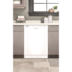Whirlpool 24 in. Built-In Dishwasher with Front Control, 57 dBA Sound Level, 12 Place Setting, 4 Wash Cycles & Sanitize Cycle - White, White, hires