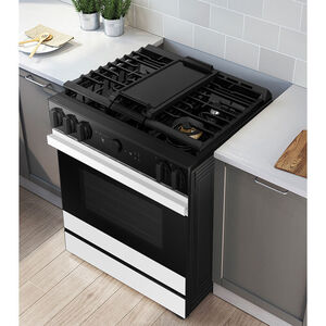 Samsung Bespoke 30 in. 6 cu. ft. Smart Air Fry True European Convection Slide-In Gas Range with 5 Sealed Burners & Griddle - White Glass, White Glass, hires