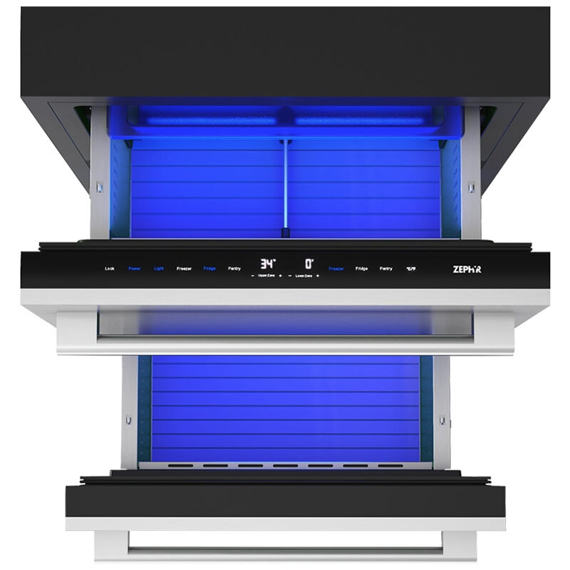 Zephyr Presrv Series 24 in. 3.9 cu. ft. Double Refrigerator & Freezer Drawers - Stainless Steel, , hires