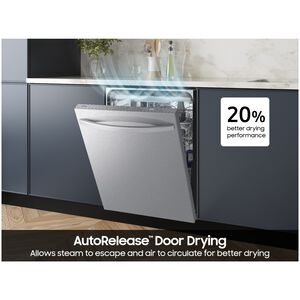 Samsung 24 in. Top Control Flush-Mount Dishwasher with 48 dBA Sound Level, 3rd-Rack & AutoRelease Door Drying - Fingerprint Resistant Stainless Steel, , hires