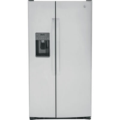 GE 36 in. 25.3 cu. ft. Side-by-Side Refrigerator with External Ice & Water Dispenser - Stainless Steel | GSE25GYPFS