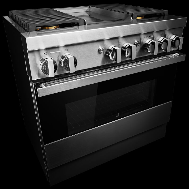 JennAir Noir Series 36 in. 5.1 cu. ft. Smart True European Convection Dual Fuel Range with 4 Sealed Burners & Griddle - Stainless Steel, , hires