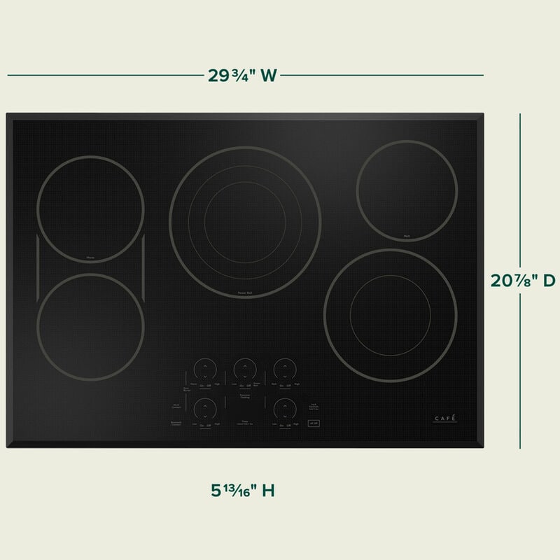 Cafe 30 in. 5-Burner Smart Electric Cooktop with Simmer Burner & Power Burner - Black, , hires