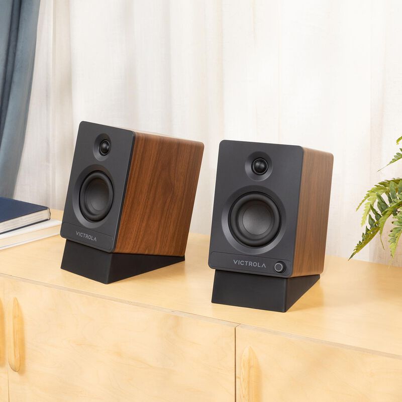 Victrola Tempo Bluetooth Bookshelf Speakers - Walnut, , hires